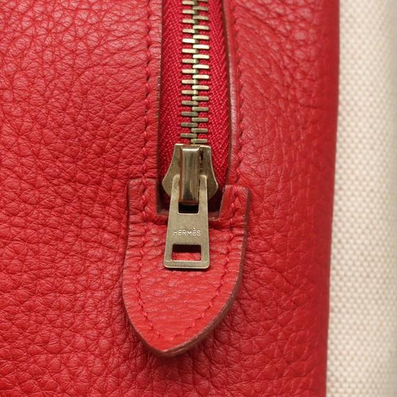 HERMES Victoria Square Hand Bag Coated Canvas Leather Beige...